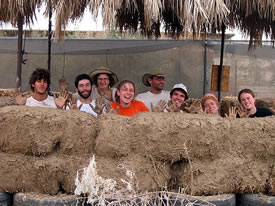 The group working on the birding observation hut 